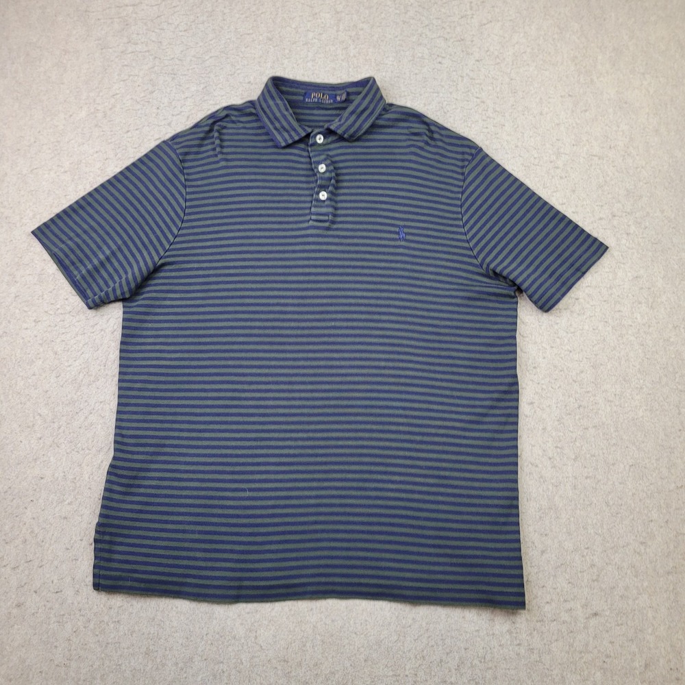 Polo Ralph Lauren Shirt Mens XL Blue Striped Short Sleeve Polo Preppy